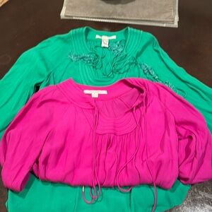 Diane von Furstenburg (2) silky blouse pink and green